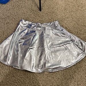 Nasty Gal Shimmering Silver Skater Skirt